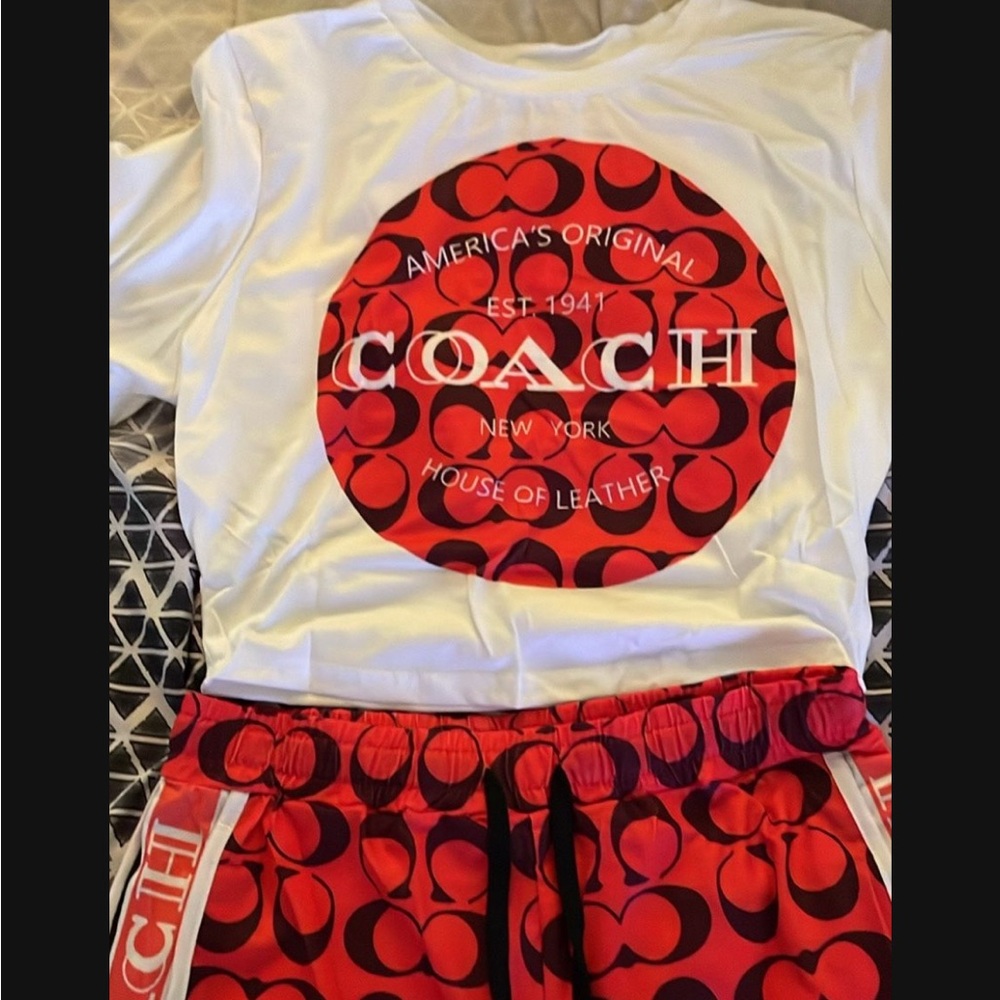 Coach 2 piece short Set - Red and White